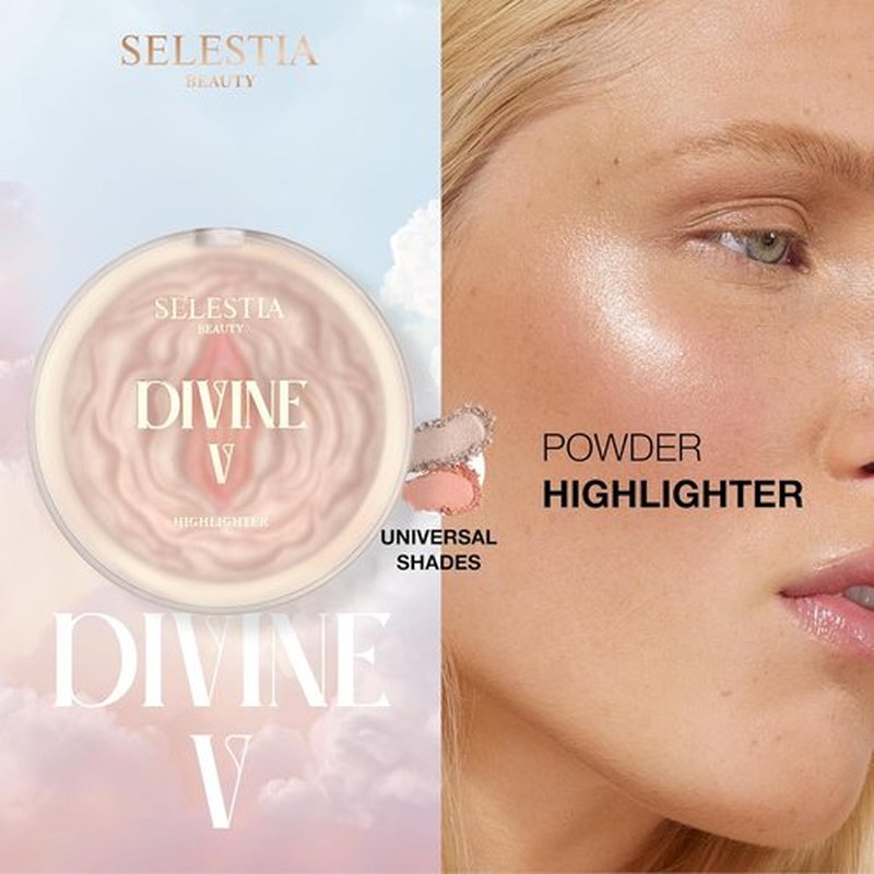 SELESTIA BEAUTY Powder Highlighter – Divine V – Radiant Glow for All Skin Tones | Easy Application, 0.53 oz