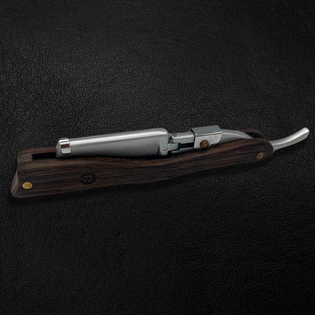 Straight Edge Shaving Razor with Disposable Blades - Solid Wood Handle, Stainless Steel Blades (Dark Brown)