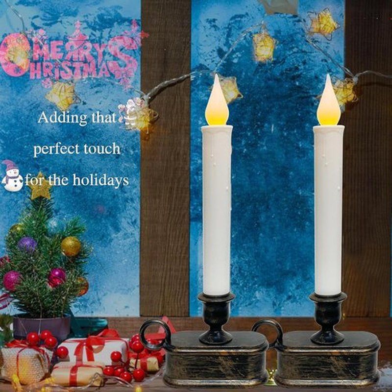 Skiennix 4 Pack Window Candles - Battery Operated LED Flameless Taper Candles for Christmas Decor | Bronze Base