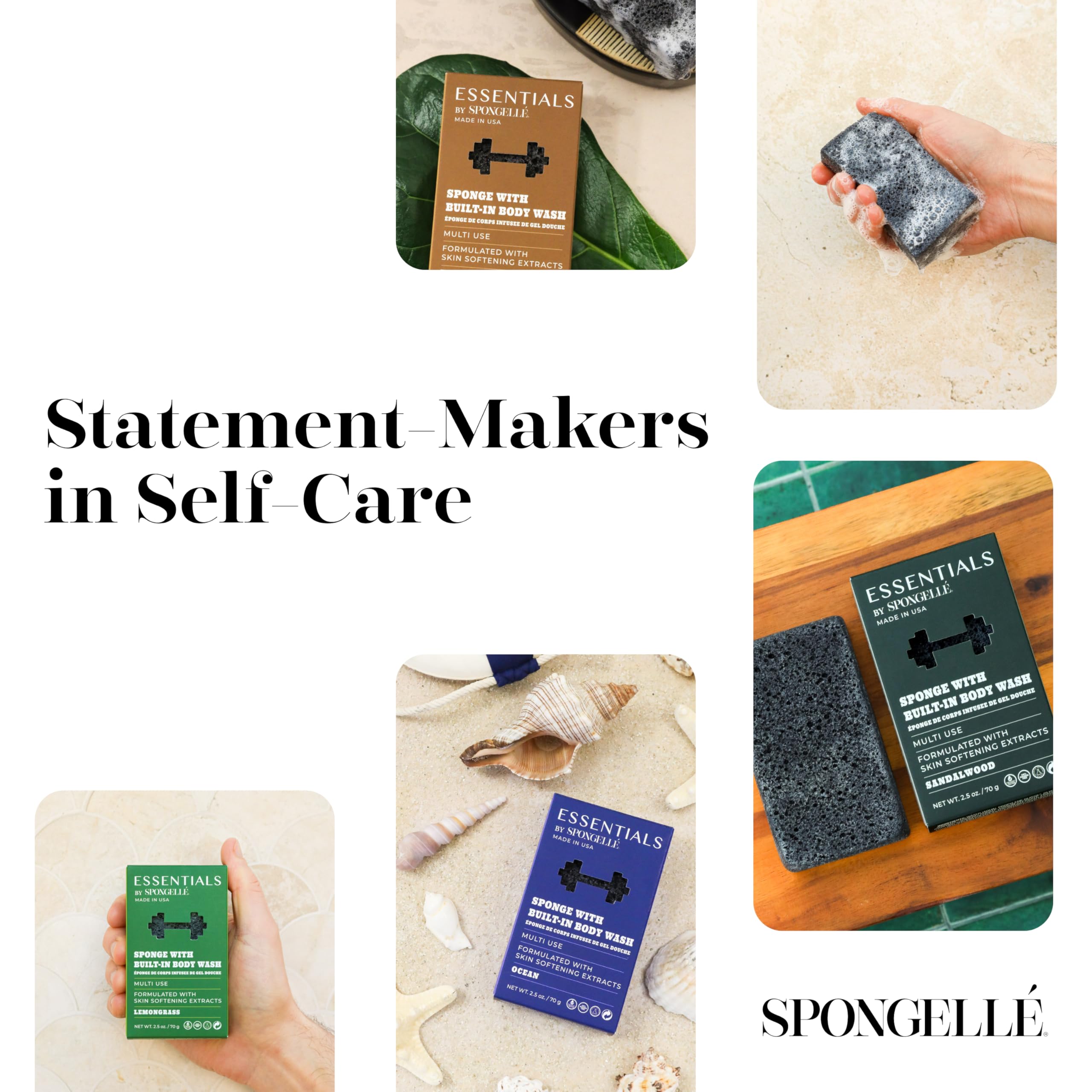 Spongelle Men's Essentials Ocean Body Buffer | Bath & Shower Loofah for Men | Cleanse, Exfoliate, and Nourish in one Easy Step | Cruelty-Free, Vegan, Dermatologist-Tested, Made in USA