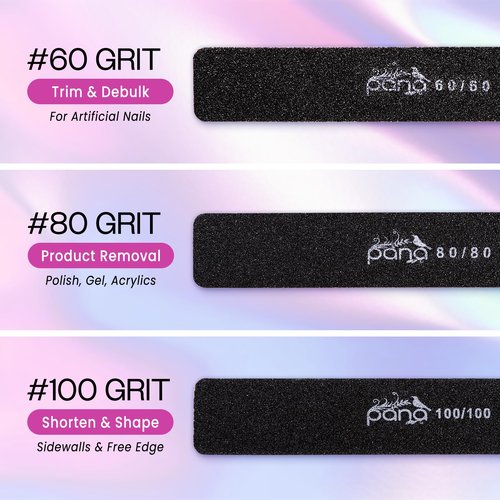 PANA Jumbo Double-Sided Emery Nail File for Manicure, Pedicure, Natural, and Acrylic Nails - Black (Grit 180/180) - 50 Piece Pack