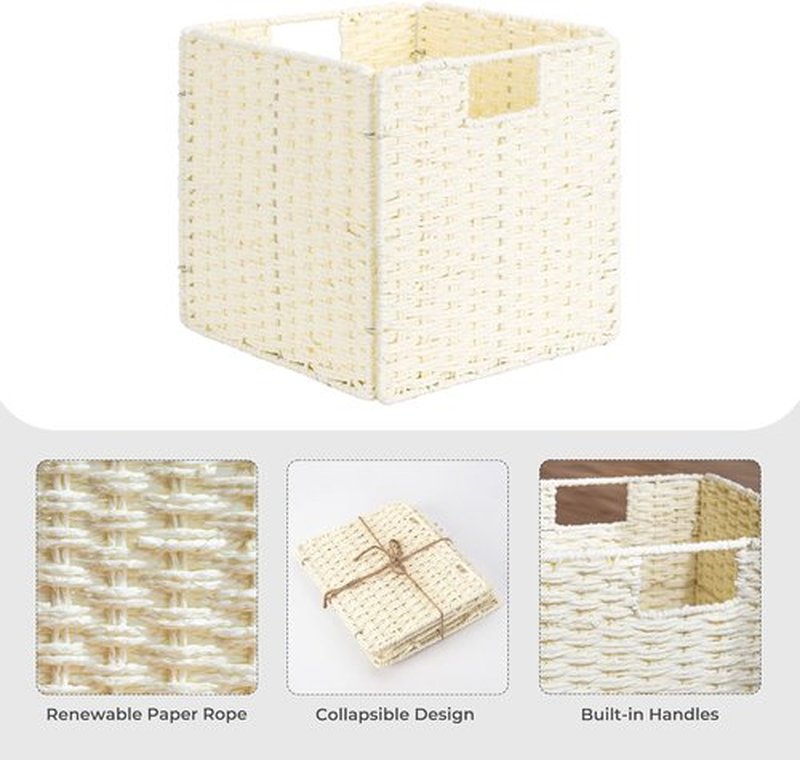 StorageWorks Wicker Baskets - Handwoven Organizing Cubes with Handles, Beige, 11 Inch, 2 Pack