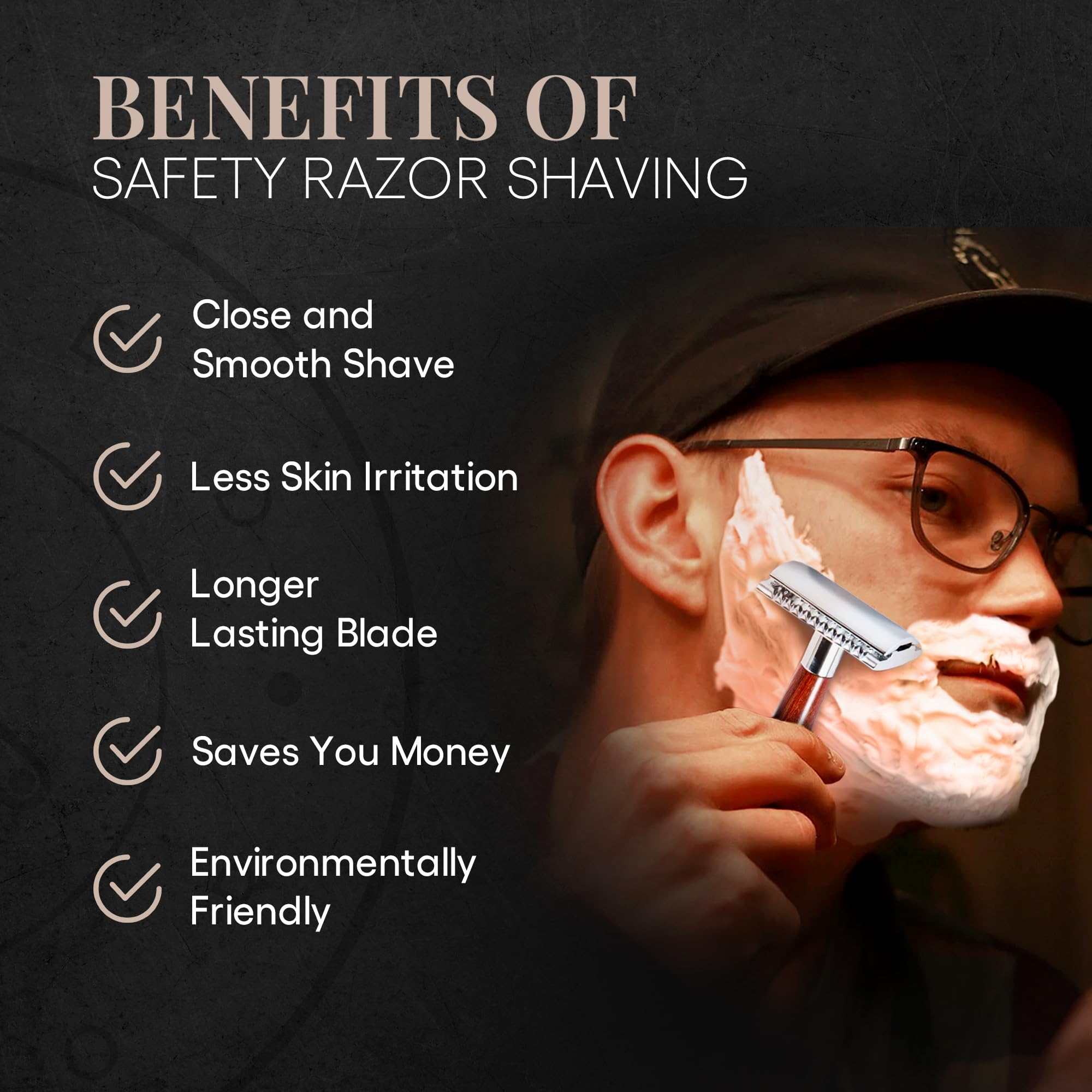 Naked Armor Safety Razor Set for Men – Mahogany Wood Double Edge Razor with Brush, Stand, Bowl, and Organic Soap, Complete Wet Shaving Gift Set