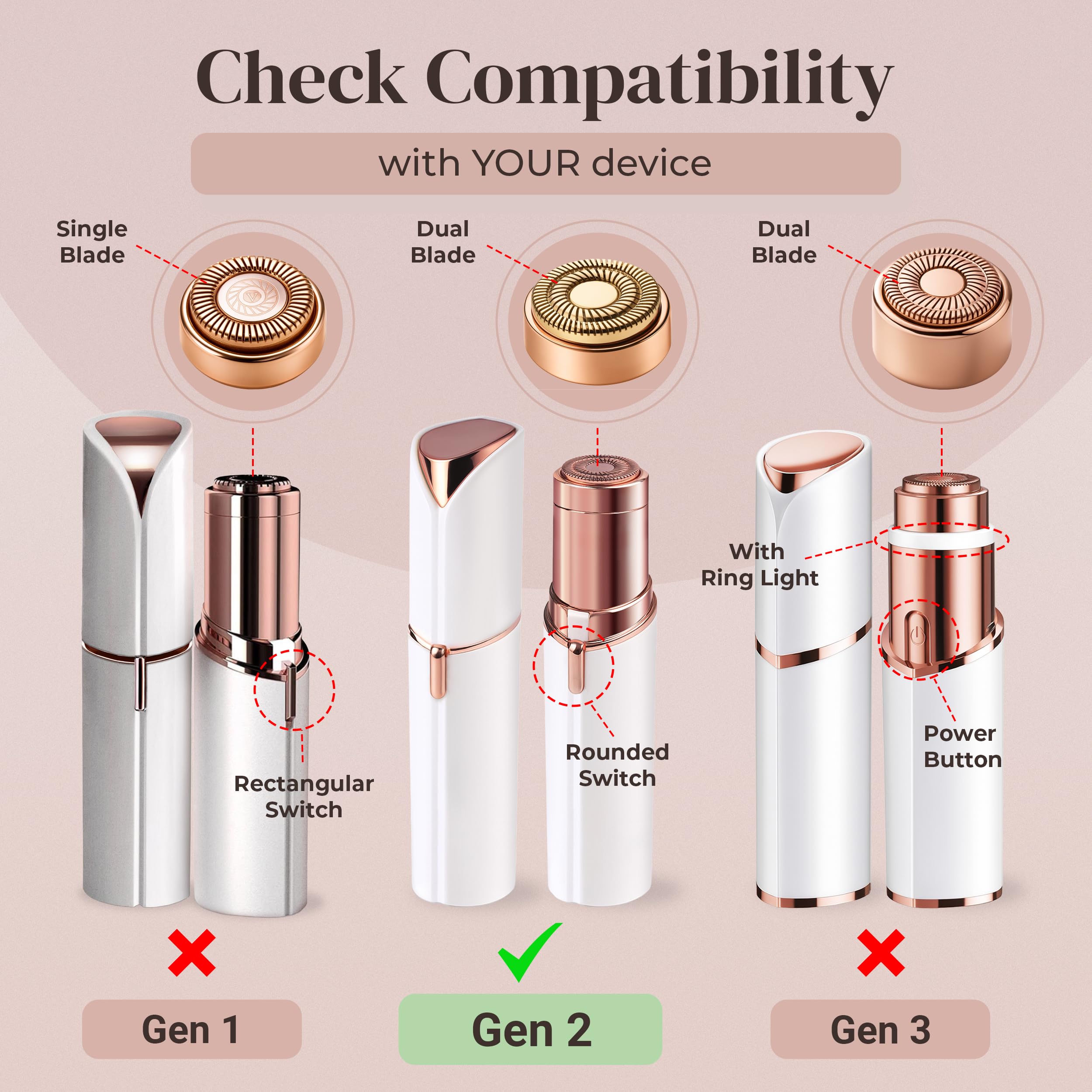 Gen 2 Replacement Heads for Finishing Touch Flawless Facial Hair Removal for Women, Also fits Profeir innobeaut gurelax EVIEY KRADAA VISOFO bikurpia Hair Remover Razor Generation 2 (Set of 4)