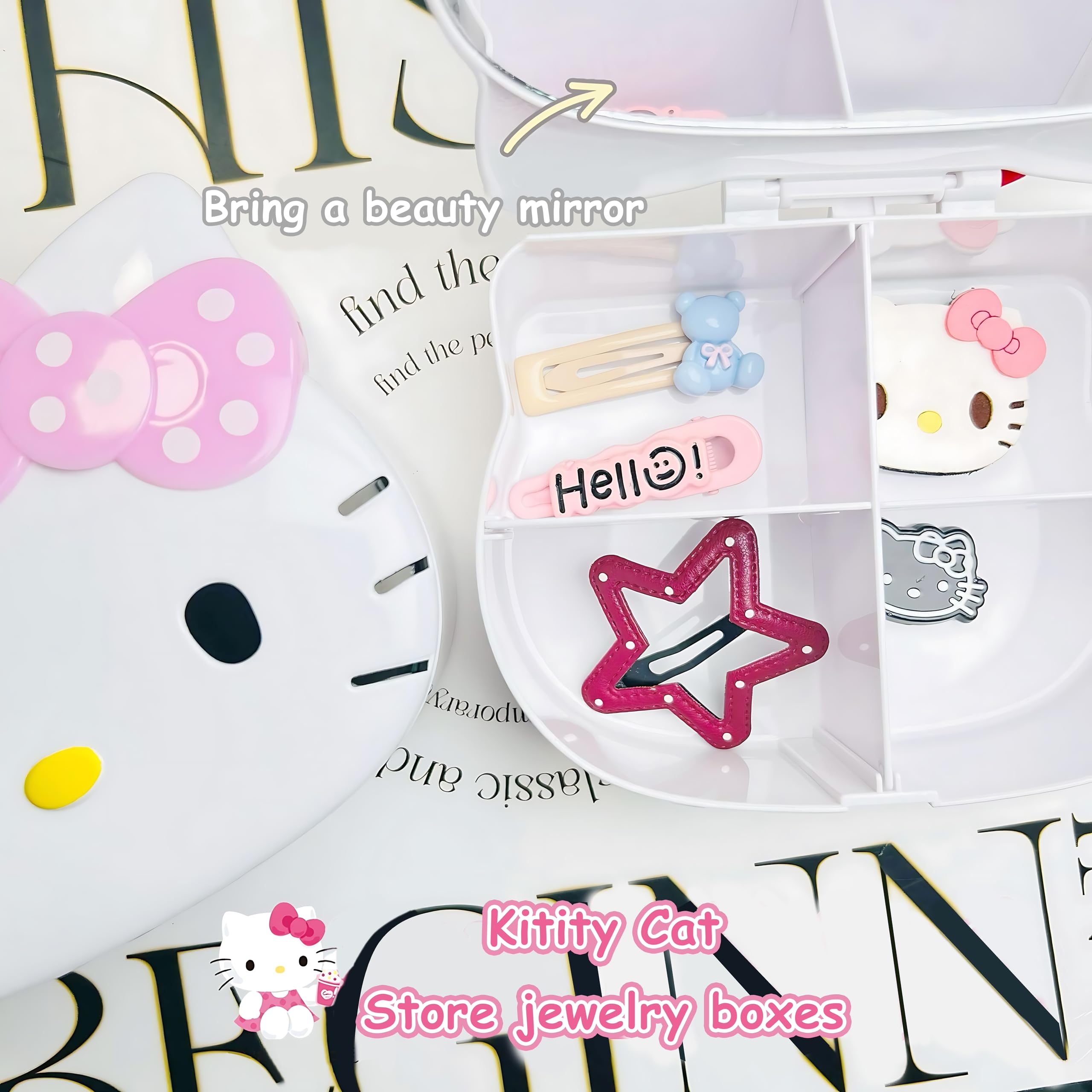 FUAN Kitty jewelry Box Cute Jewelry Anime Kitty Portable Travel Jewelry Case Cartoon Kawaii Jewelry Box For Women Jewelry Charms Kids Jewelry Box Anime Cat Jewelry Case With Mirror