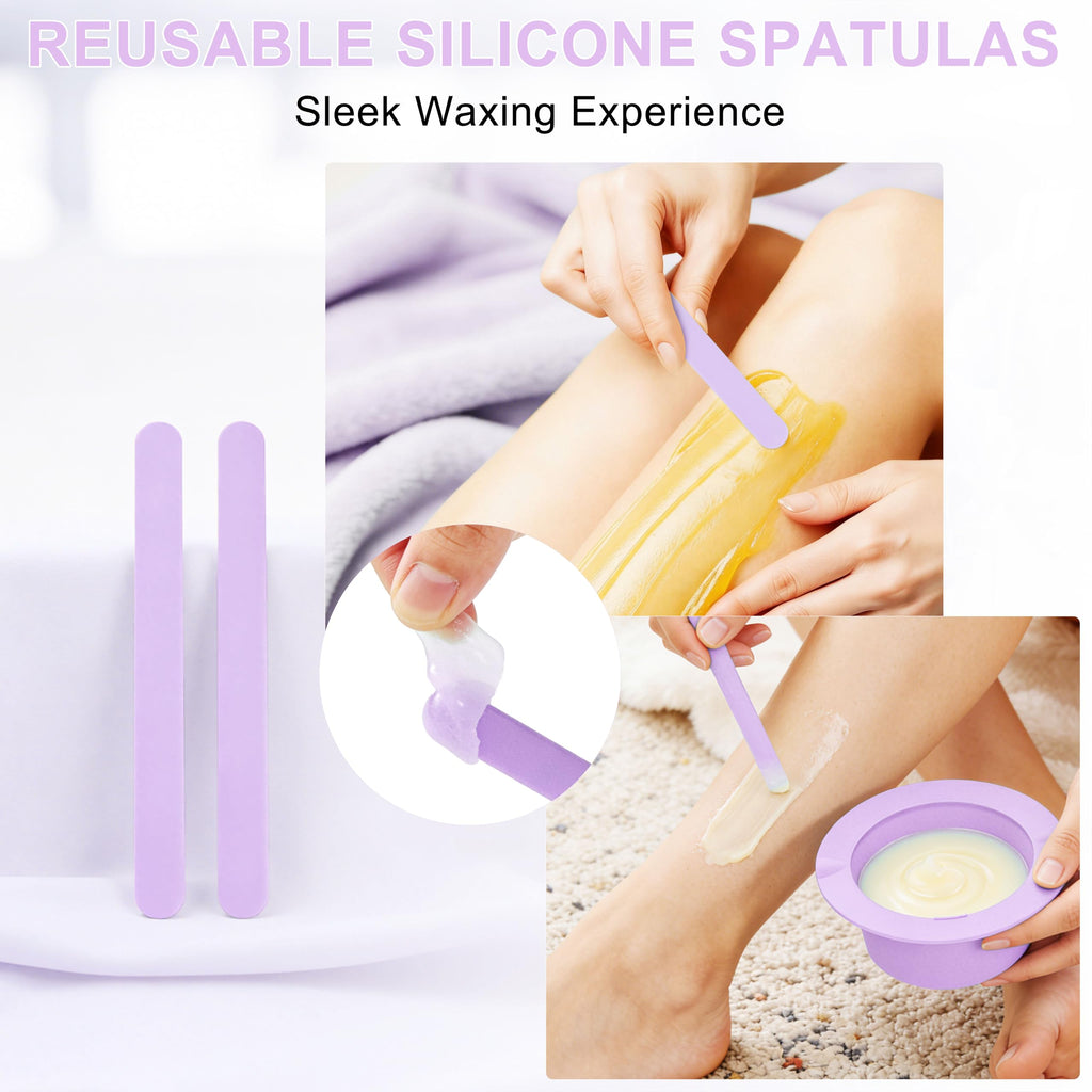 2Pcs Silicone Wax Warmer Liner, Yofuly Purple Wax Pot Insert Liners with Two Spatulas, Reusable 17 oz Silicone Wax Bowl Kit for Women Hair Removal, Esthetician Waxing Supplies Accessories