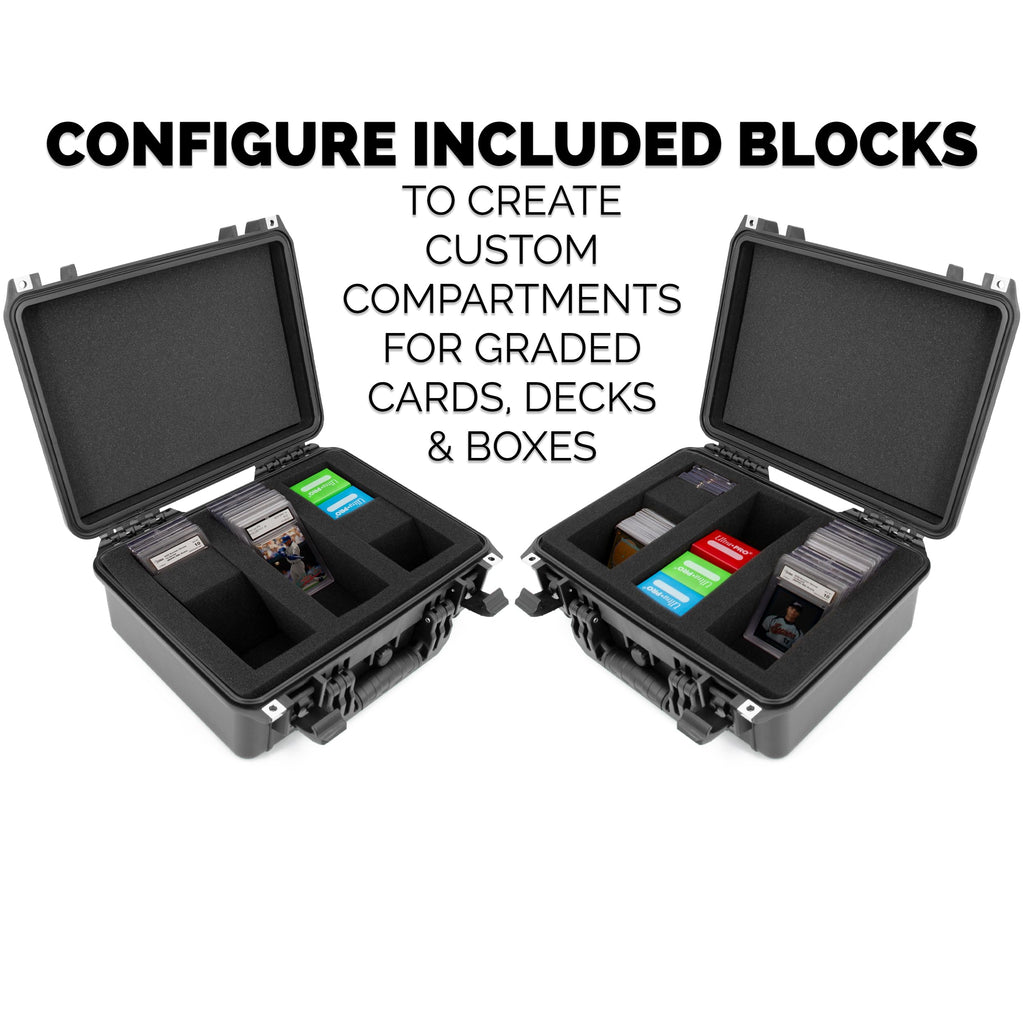 CASEMATIX Waterproof Graded Card Storage Box for 100 PSA, BGS, CSG Sports Cards – IPX7 Protective Holder Case Fits PSA Slabs and Toploaders With Dividers – Durable Collectible Card Case