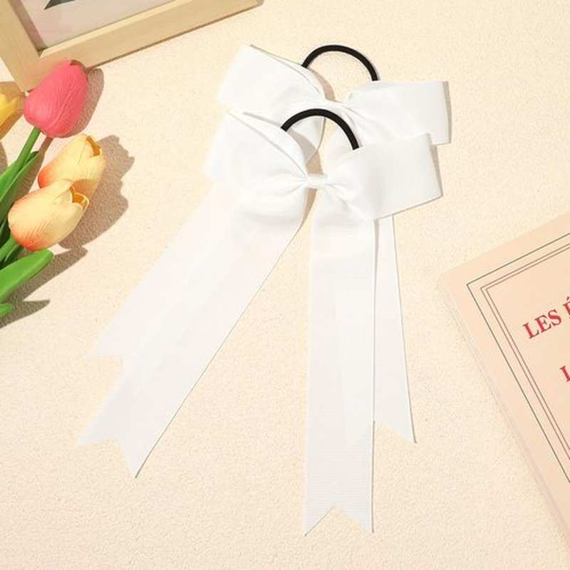CEELGON 20 PCS College Style Cheer Bows Collegiate Long Tail Skinny Cheer Bow Elastic Hair Tie Bows for Teens Girls Softball Competition Sports Cheerleaders (White)