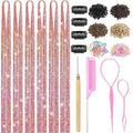 Hair Tinsel with Tools, Fairy Hair Tinsel Kit for Girls 1800 Strands Extensions, 48 Inch Heat Resistant Holographic Colored Hair Glitter Christmas Sparkle Party Halloween Festival (Gold-silver-pink)