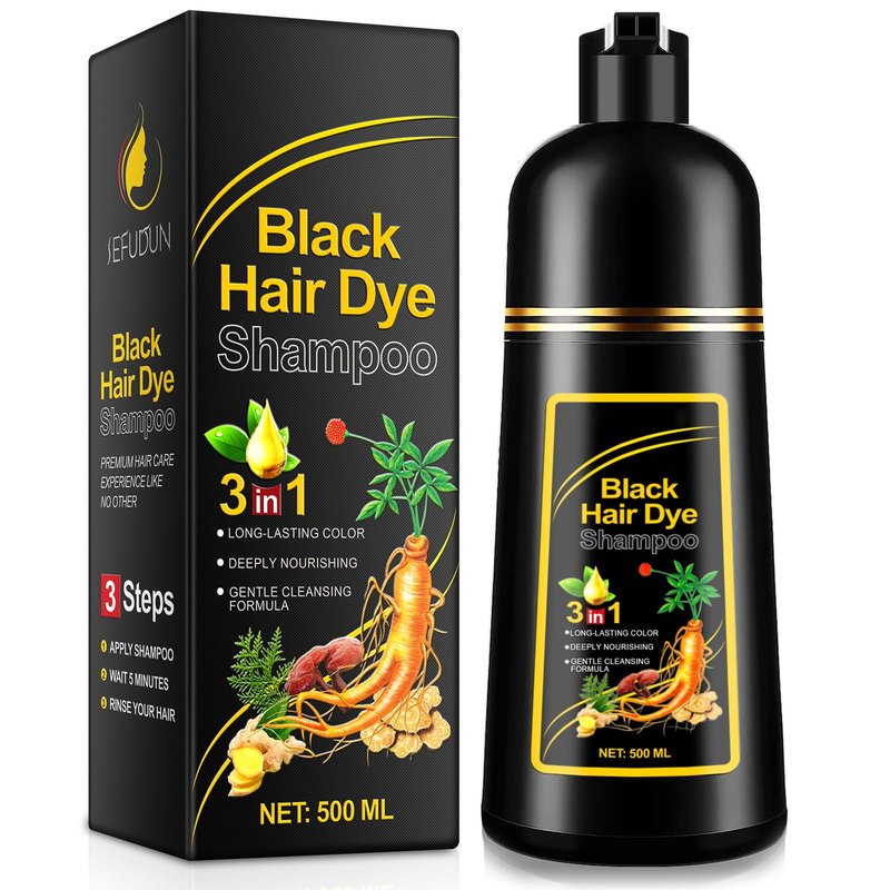 ZIXAOK Hair Dye Shampoo (Black) - 3-in-1 Formula with Natural Herbs for Coloring, Nourishing & Shine - Gentle 500ml Shampoo