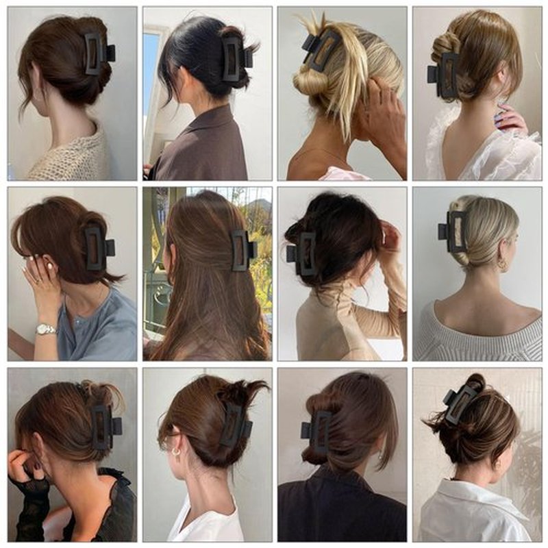 Sisiaipu 3.5 Inch Medium Hair Claw Clips 12 Pcs Square Claw for Thick and Thin Hair Rectangular Rectangle Hair Clips Jaw Clips Bulk Hair Accessories for women and Girls (Black)
