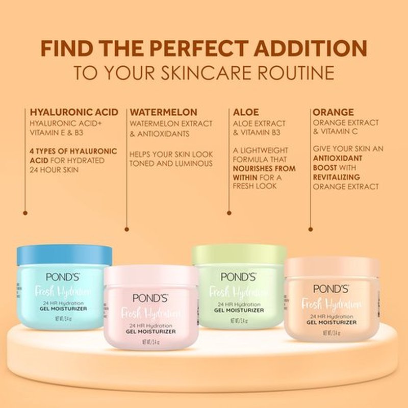 POND’S Fresh Hydration Gel Moisturizer – 24 HR Hydration with Orange Extract & Vitamin C – Alcohol & Oil-Free Face Moisturizer – Dermatologist Tested, 3.4 oz