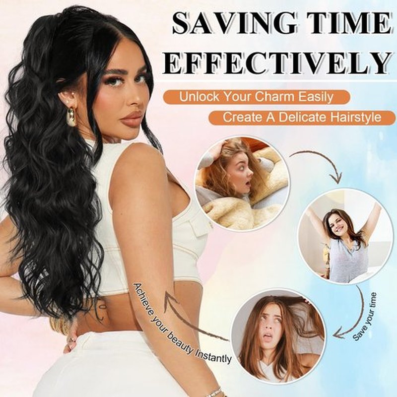 LRSICAL Ponytail Extension, Claw Clip Ponytail Extension Long Wave Black Ponytail Extensions for Women Fluffy Natural Synthetic 26 Inch Hairpiece for Daily Use