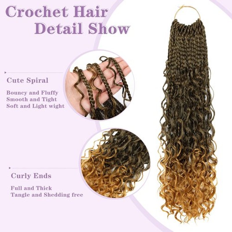 Goddess Box Braids Crochet Hair for Black Women 18 Inch Boho Braids Crochet Hair Pre Looped, 8PK Boho Crochet Braids with Curly Ends