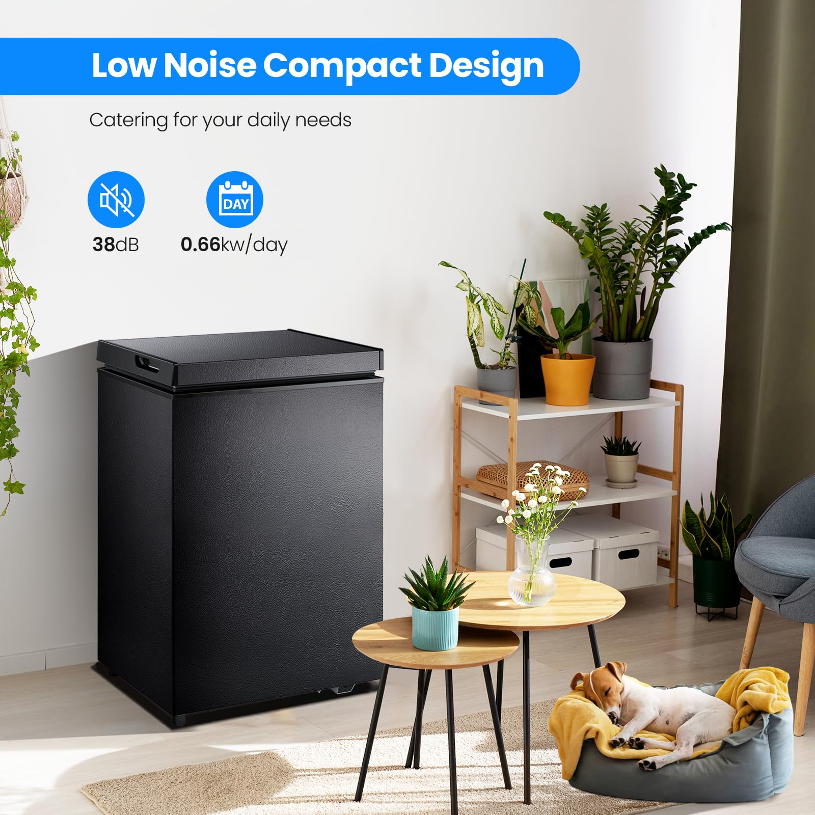 Kismile 3.2 Cubic Feet Chest Freezer with 2 Removable Basket Free Standing Top Open Door Compact Freezer with Adjustable Temperature for Home/Kitchen/Office/Bar