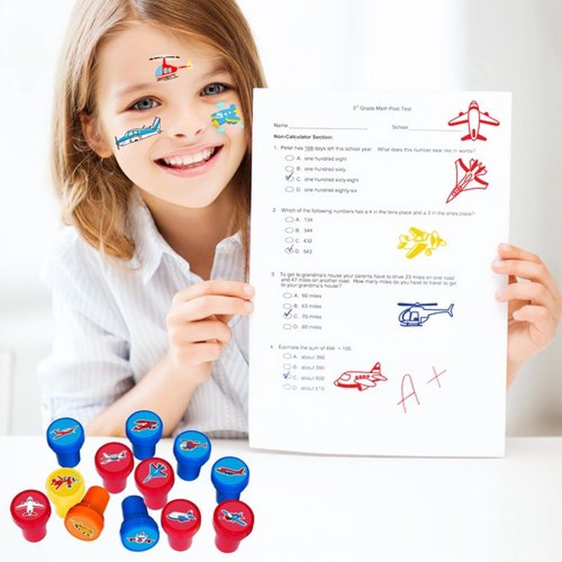 36PCS Airplane Party Favors - 24PCS Pre-Cut Temporary Tattoos & 12PCS Stamps - Ideal Aircraft Themed Birthday Card Decorations Supplies Goodie Bag Baby Shower Kids Gifts Classroom Rewards Prizes
