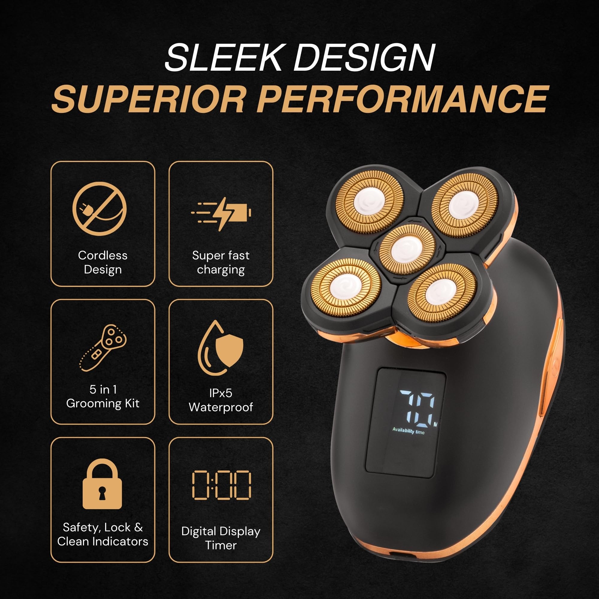 Asani 5 in 1 Electric Razor for Men and Women, USB Rechargeable and Waterproof Cordless Trimmer, Includes Rotating Bald Head Shaver, Nose Hair Trimmer, Beard Shaper, Silicone Brush, & Cleansing Brush