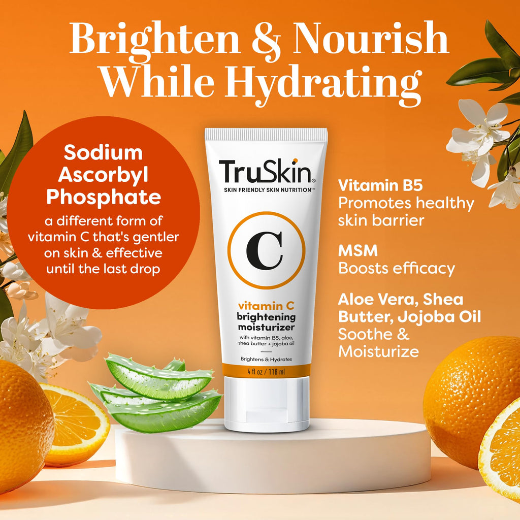 TruSkin Vitamin C Face Cream - Brightening & Hydrating Daily Moisturizer with Vitamin E, B5, Jojoba Oil & Green Tea - Smooth, Radiant-Looking Skin, 2 Fl Oz