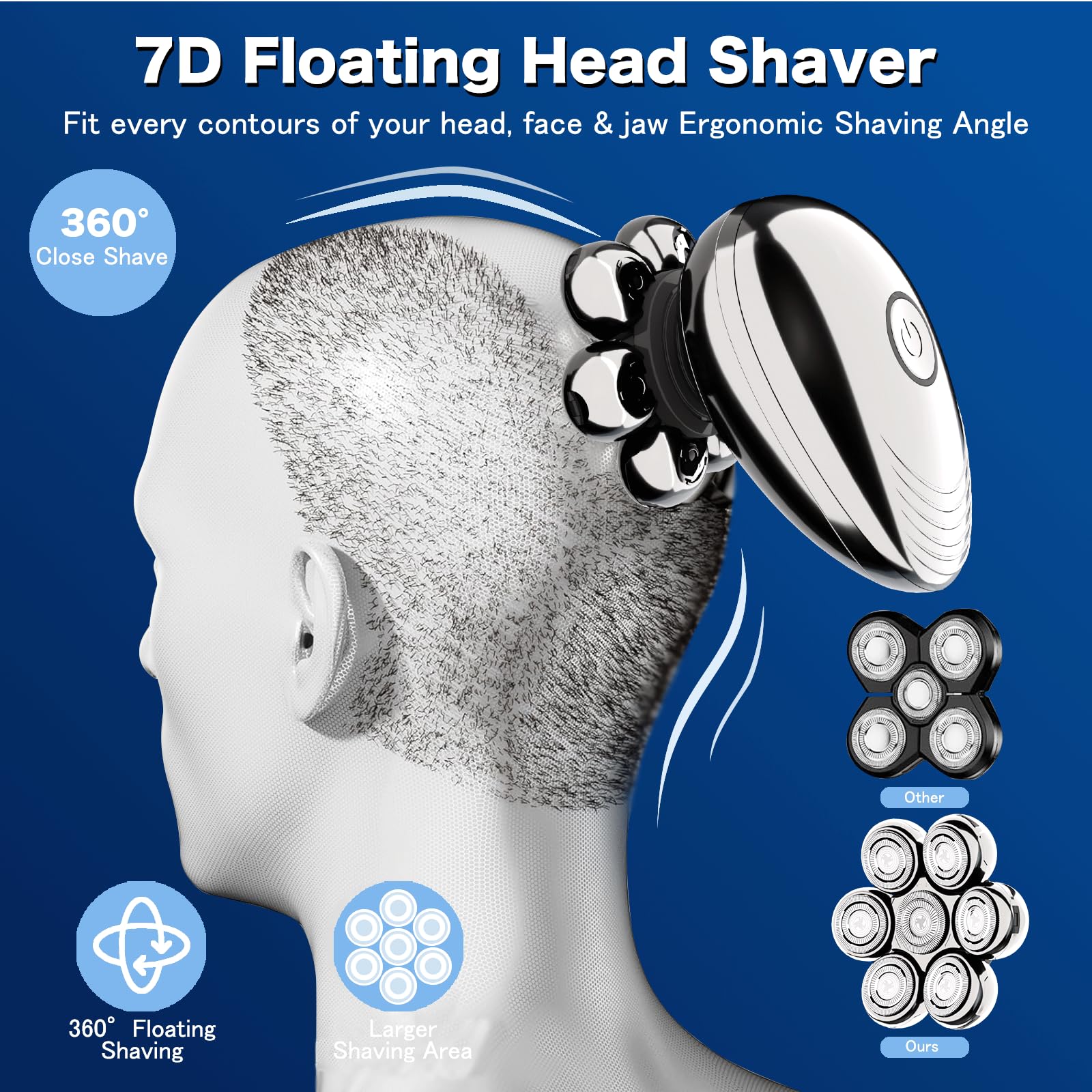 Head Shavers for Bald Men, Electric Razor, IPX8 Waterproof Dry/Wet Bald Head Shaver with 10000 RPM High-Speed Motor, Rechargeable Head Razor with LED Display, USB-C Cable, Perfect for Home & Travel