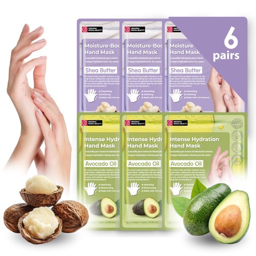 Innerest Original Derma Beauty Hand Mask 6 Pairs Moisture-Shea Butter + Avocado Hand Moisturizing Hand Care (Assort #2) Nail Care Essential, Soothing Gloves, Repair Gloves, Intense Hydration