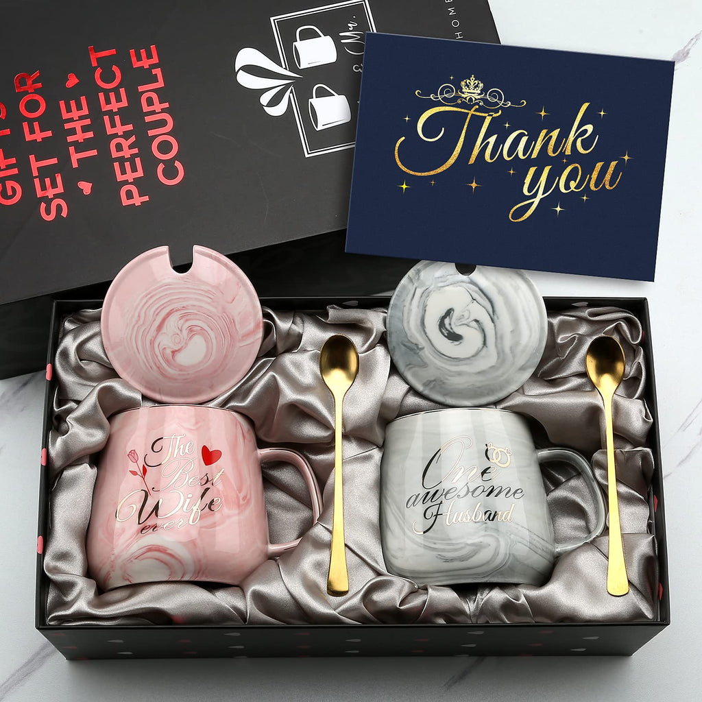 One Awesome Husband, The Best Wife Ever Coffee Mugs Mr Mrs Gift Set - Unique Anniversary Engagement Wedding Gifts for Couples - Funny Idea for Lovers Friends Parents Housewarming -15 OZ