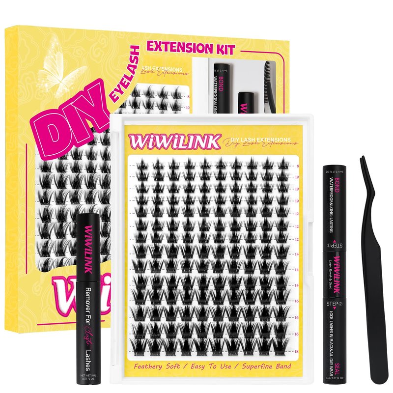 WiWiLINK Lashes California Sunset Kit Manga Lash Clusters Kit 8-18mm Wispy Eyelash Clusters DIY Lash Spikes Waterproof Anime Extension 0.3mm Ultra-Thin Band Individual Cluster Eyelash Extensions Kit
