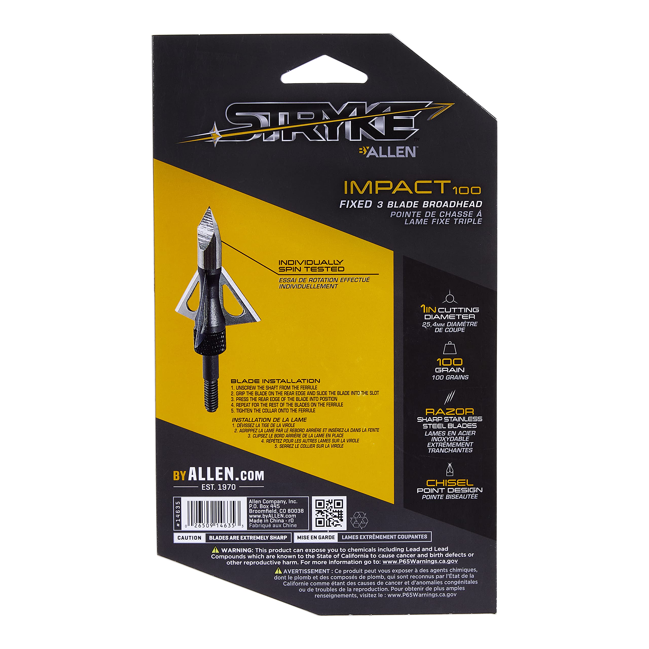 Allen Company Power Point Chisel Broadhead (Pack of 3), 100 Grain, silver (14635)