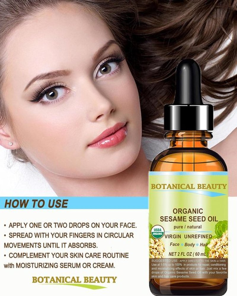 Botanical Beauty Organic SESAME SEED OIL 100% Pure Natural Virgin Unrefined Undiluted Cold Pressed Carrier Oil for Face, Skin, Body, Hair, Massage, Nails (4 Fl Oz 120 ml)