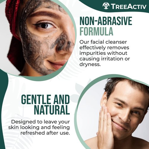 TreeActiv Acne Charcoal Face Wash 3.4 oz, Exfoliating Daily Honey & Sulfur Acne Cleanser Face Soap, Deep Cleansing Moisturizing Face Wash for Women and Men
