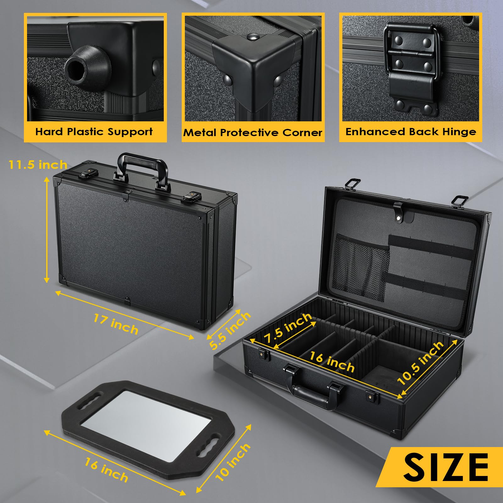 Yueieoun Barber Accessory Case with Mirror, Profesional Barbers Briefcase Tool Case, Barber Cases for Clippers and Supplies, Hair Scissors Trimmer Organizer, Salon Grooming Hard Travel Suitcase