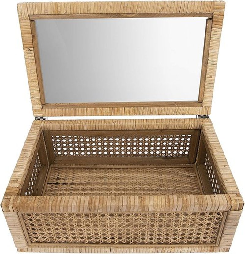 Creative Co-Op Decorative Woven Rattan and Wood Display Boxes - Set of 2 with Glass Top, Natural Finish