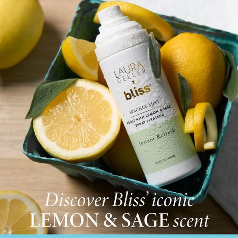 LAURA GELLER NEW YORK x Bliss Spackle Mist Boost with Lemon & Sage - Long-Lasting Dewy Skin Makeup Setting Spray - Brighten and Soothe Dull Skin