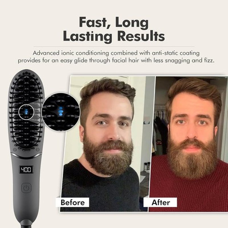 Aberlite Pocket Beard Straightener - Compact Ionic Heat Brush Comb with Anti-Scald Technology | Perfect for Home & Travel