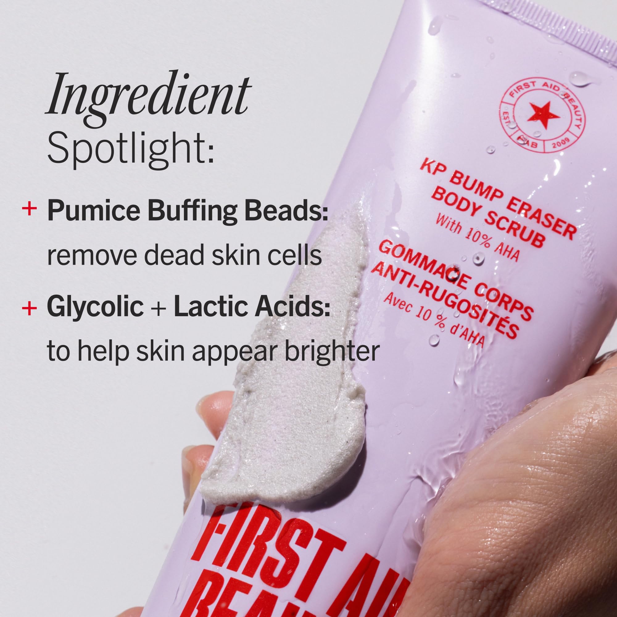 First Aid Beauty KP Bump Eraser Body Scrub with 10% AHA - Dermatologist-Tested Keratosis Pilaris Exfoliator - Support for Rough Bumps, Uneven Skin Texture & Strawberry Skin - Sensitive Skin - 10 oz