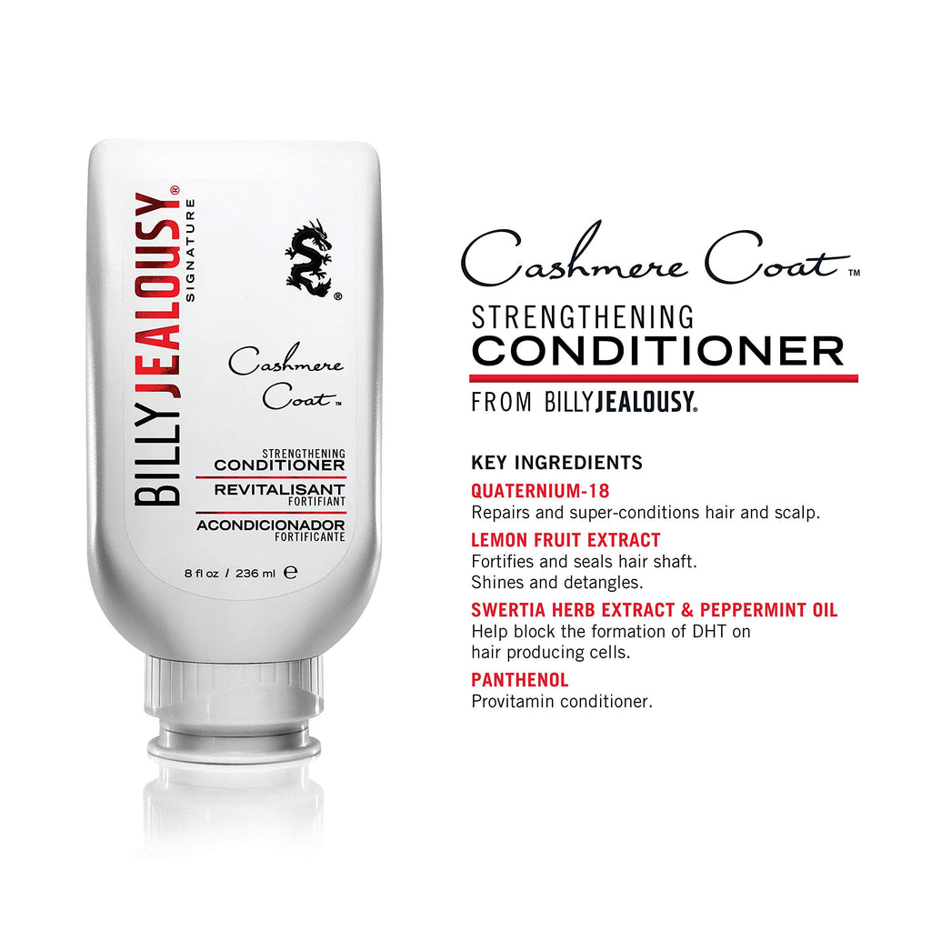 Billy Jealousy Cashmere Coat Hair Conditioner for Men, Strengthening & Hydrating Conditioner Infused with Peppermint, Lemon Fruit & Swertia Extract Ideal for Fine, Thinning Hair, 8 Fl Oz
