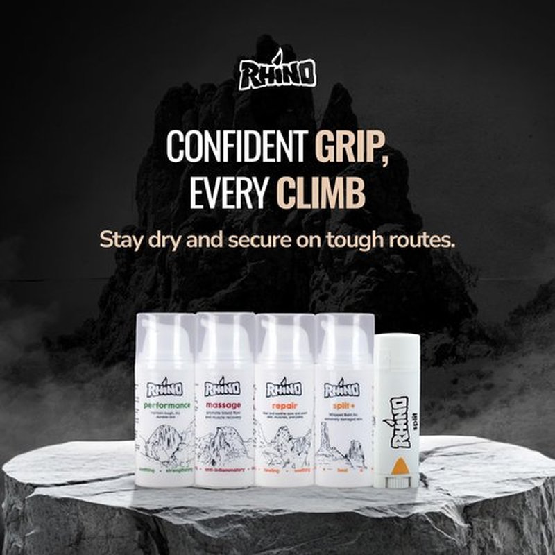 Rhino Skin Starter Kit Bundle - Climbing Skincare 5-Piece Set with Hand Cream, Lotion, Conditioner, Antiperspirant, and Balm | For Dry and Cracked Hands | Travel Size Hand Creams with Handmade Pouch