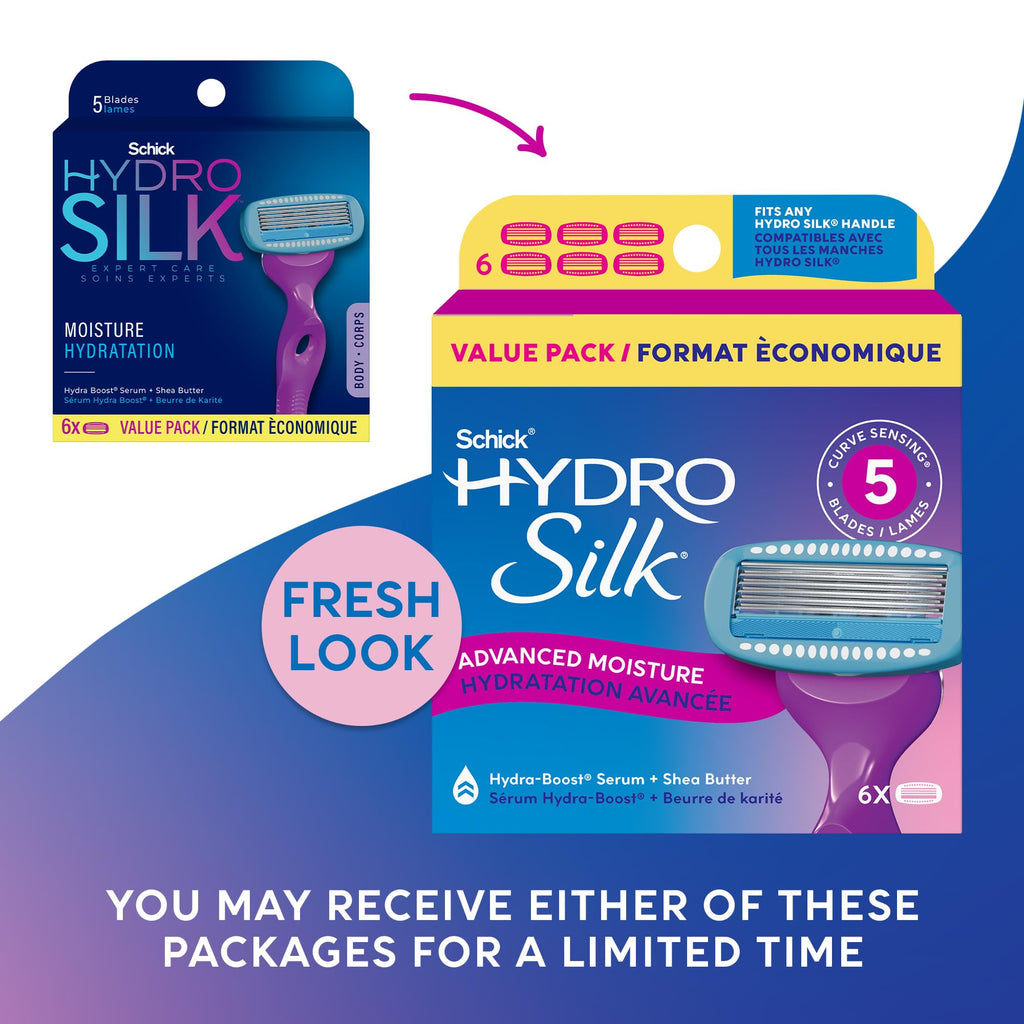 Schick Hydro Silk Moisture Razor Blade Refills,| 5-Blade Moisturizing Razors for Women | Womens Moisturizing Razor Refills,6 Count (Pack of 2)
