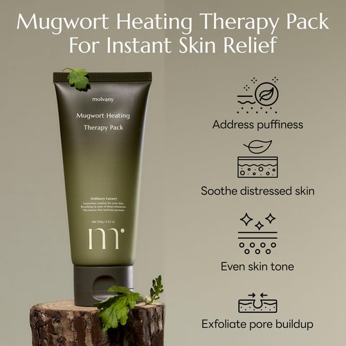 molvany Mugwort Heating Therapy pack I Reduce Puffiness with heat, Clean the pores and control sebum, Calming skin, Wash-off facial mask 100g/3.52 oz