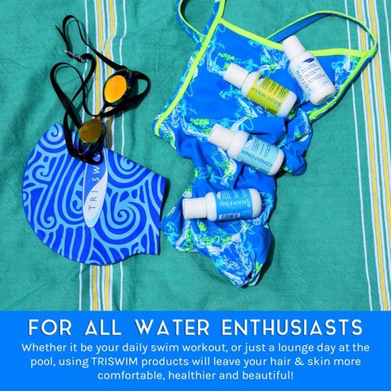 TRISWIM Chlorine Removal Shot Set - Travel Size Shampoo, Conditioner, Body Wash & Lotion | 2oz Each