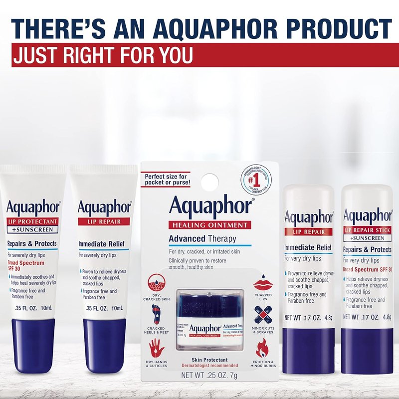 Aquaphor Lip Repair Stick - Moisturizing Lip Balm with Jojoba Oil & Shea Butter | Fragrance-Free, 0.17 Oz, Pack of 4