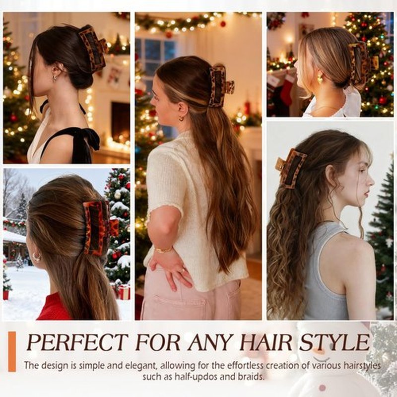 4 PCS 5 Inch Extra Large Claw Clip for Women, Tortoise Shell Jumbo Claw Clips for Thick Long Curly Hair, Rectangle Strong Hold Hair Clip, Non-slip Square Durable Hair Accessories
