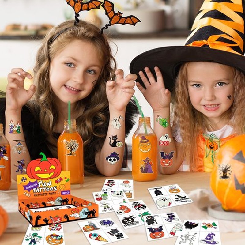 EMOME 192 PCS Halloween Tattoos for Kids, Luminous Temporary Tattoo Stickers for Halloween Party Favors Decorations, Halloween Gifts for Kids Goodie Bag Stuffers