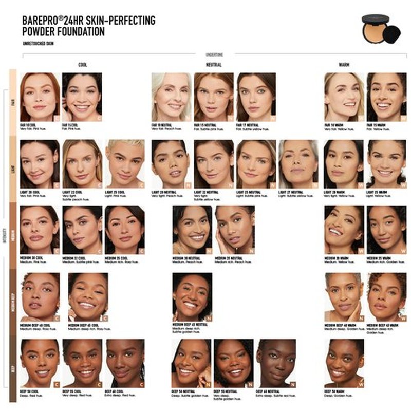 bareMinerals Barepro 24HR Skin-Perfecting Powder Foundation, Matte Pressed Powder Foundation Full Coverage with Plant-Based Squalene, Oil Control, Vegan - Fair 15 Neutral