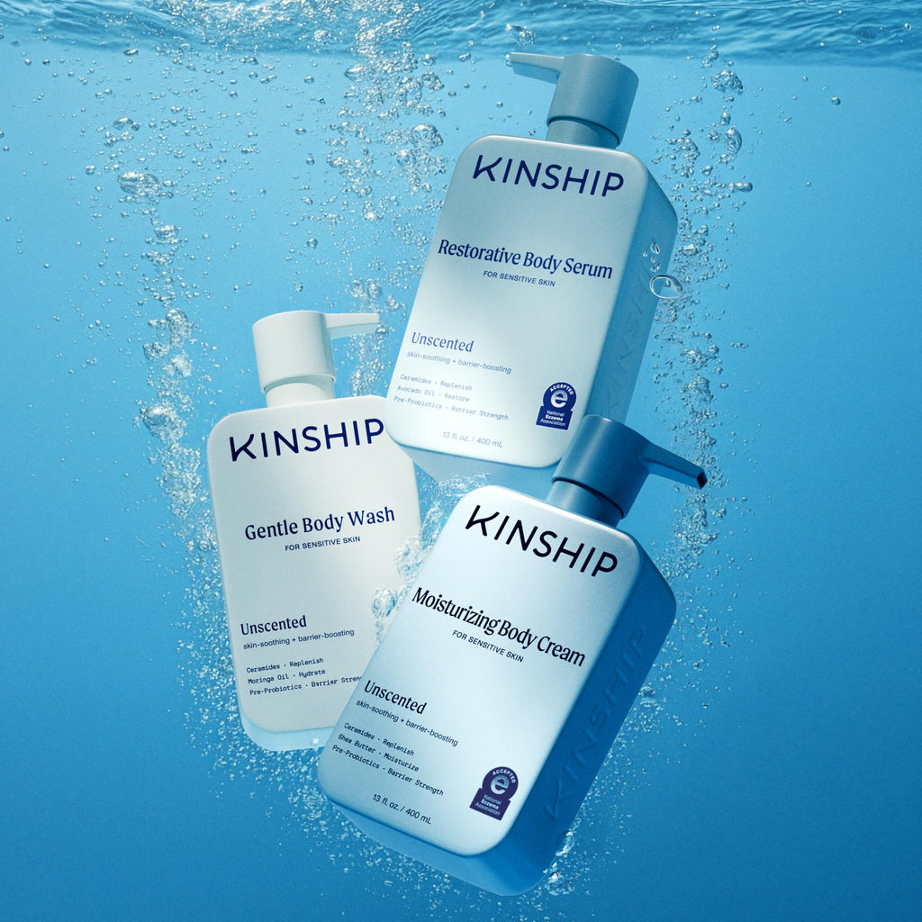 Kinship Gentle Moisturizing Body Wash for Sensitive Skin | Eczema Relief & Hydration for Dry Skin | Fragrance-Free, Unscented Body Soap, 13 oz