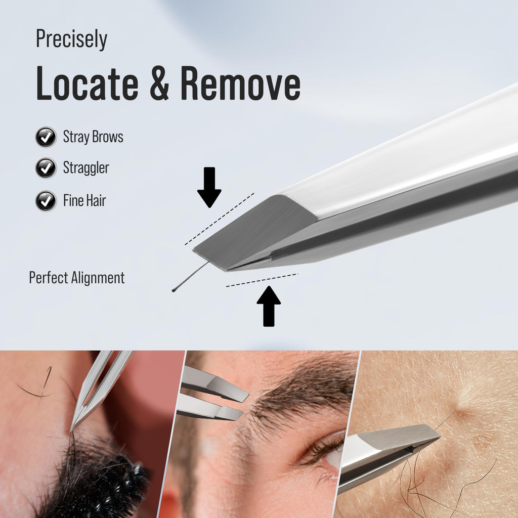 DUROX Precision Tweezers for Eyebrows – Slant Eyebrow Tweezers for Women and Men, Made of Stainless Steel with Fine Slant Tips for Eyebrow and Hair Removal
