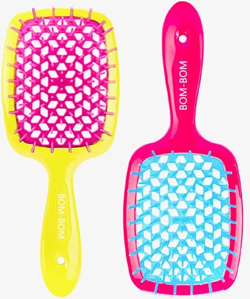 BOM BOM Detangling Hair Brush Kit - Wet & Dry Vented Design for All Hair Types | Lightweight Scalp Massager (Pink, Blue, Yellow)