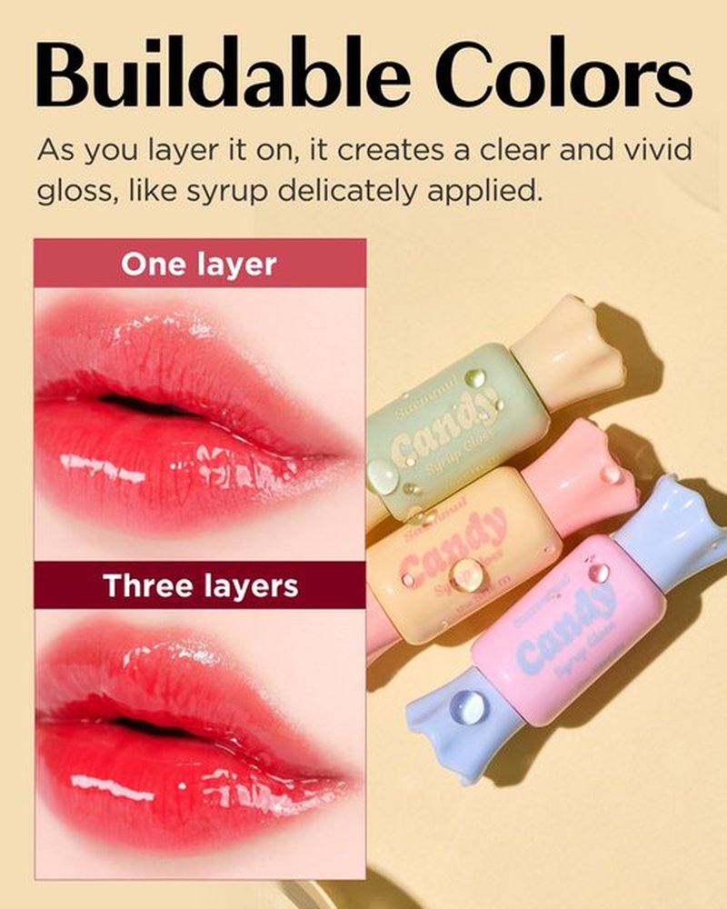 THESAEM Saemmul Candy Syrup Gloss - 02 Cherry Syrup Daily Red - Korean Plumping Lip Gloss Syrup Shine Volume Layer - High-Gloss Moisturizing with Candy-Like Finish, 0.2 fl.oz.