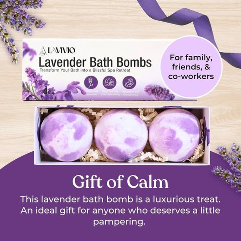 Lavender Bath Bombs by [Brand Name] - Mega Foaming & Moisturizing with Shea Butter | Stress Relief Gift Set - 3 x 100g