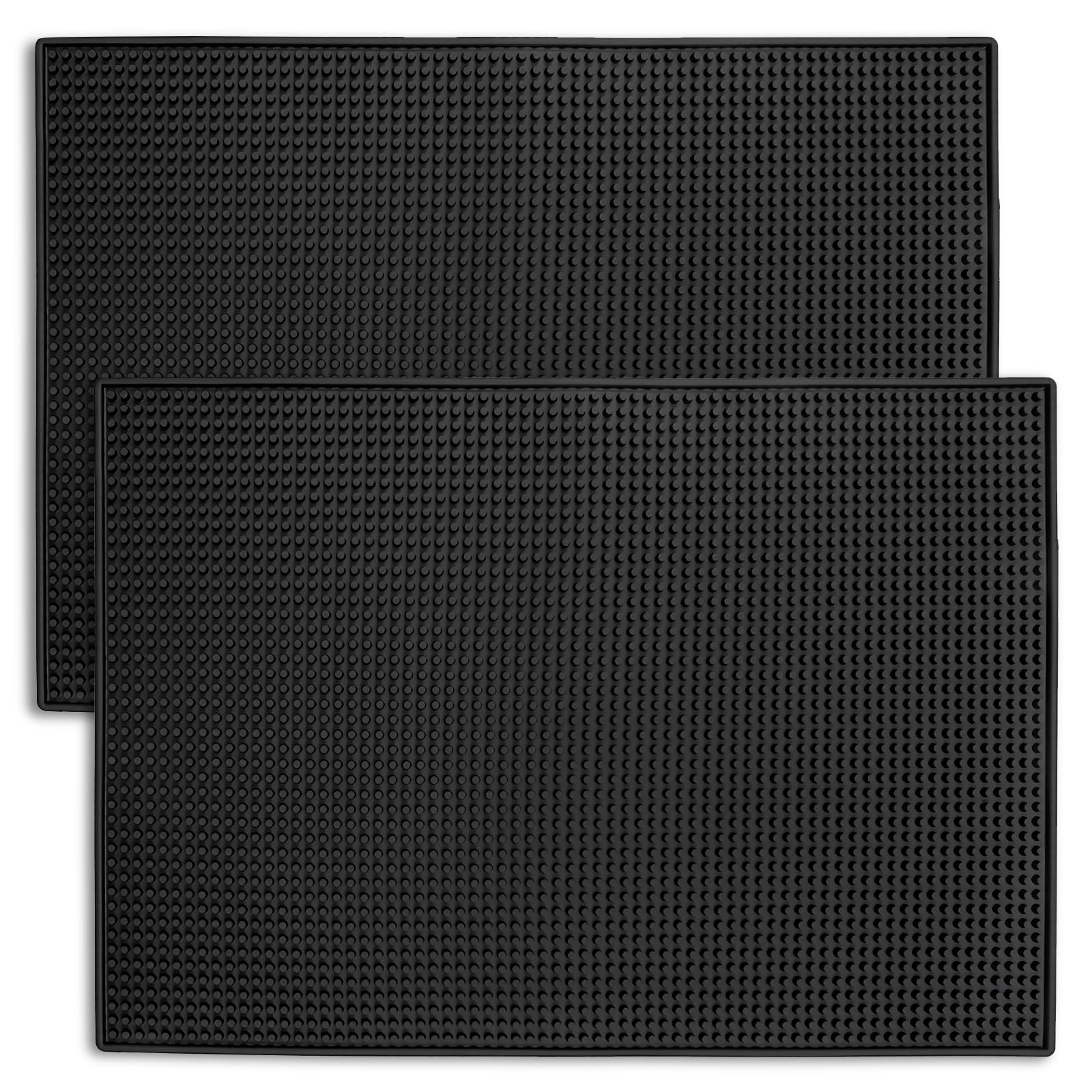 Jibrelxion 2 Pack Rubber Bar Mats for Countertop, 18" x 12" Dish Drying Spill Mat, Coffee Bar Mats Accessories for Cocktail Service in Bartending, Home, Kitchen, Restaurants, Black