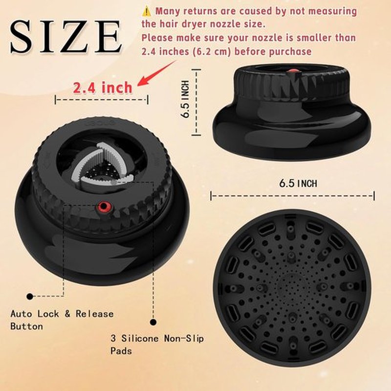 LIGOLIG Hair Diffuser Attachment - Universal Diffuser for 1.4" to 2.4" Blow Dryers | Perfect for Curly & Wavy Hair - Black